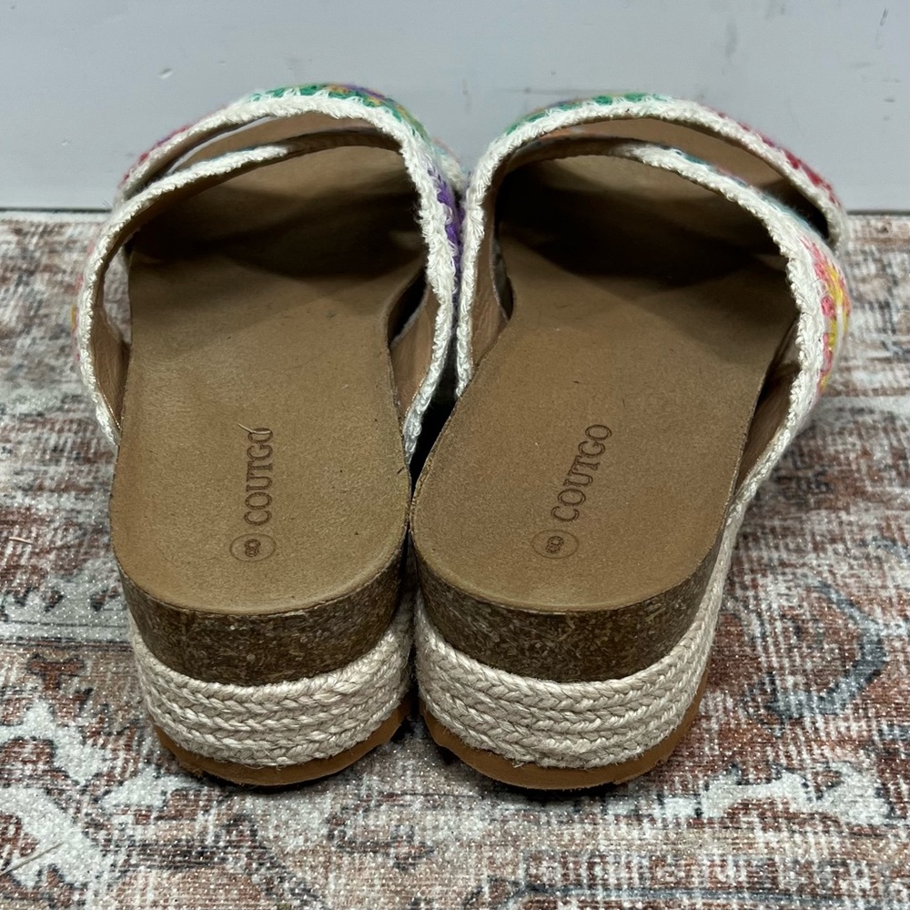 Coutgo Platform Espadrille Sandals Women 8 Floral Crochet Cork Platform Open Toe - Picture 5 of 6
